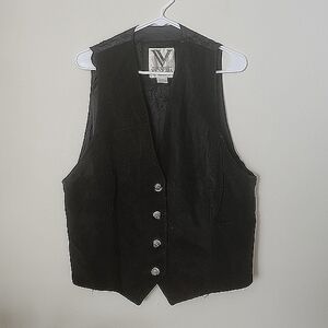 Vintage Venezia vitale black genuine leather vest, women's size 18/20